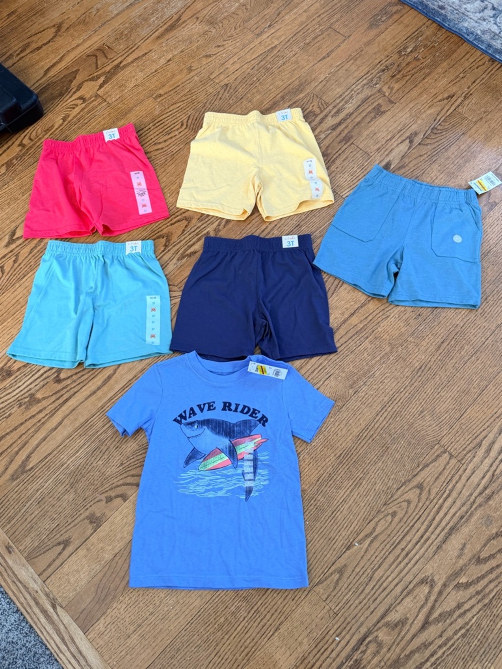 Wave Rider Blue Graphic Tee + Assorted Kids Shorts - Multicolor Set